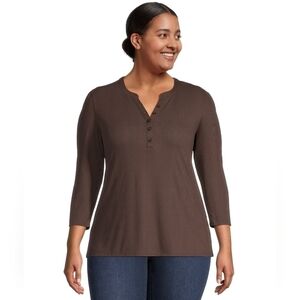 Denver Hayes 3/4 Sleeve Henley Shirt. Brown Size Large.